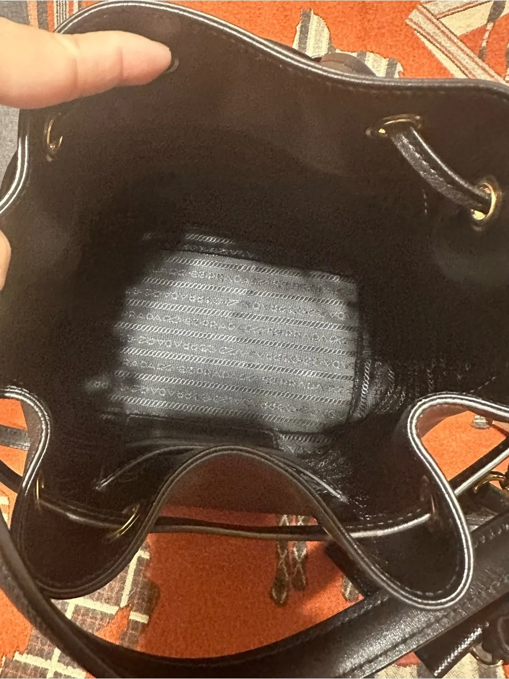 PRADA❤️🌟BLACK SAFFIANO LEATHERL BUCKET BAG WITH GOLD HARDWARE ⭐️ - Picture 12 of 15